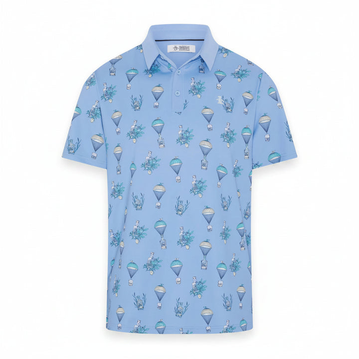 Penguin Mens Andrew Botanical Balloon Drink Short Sleeve Polo - Blue Bird