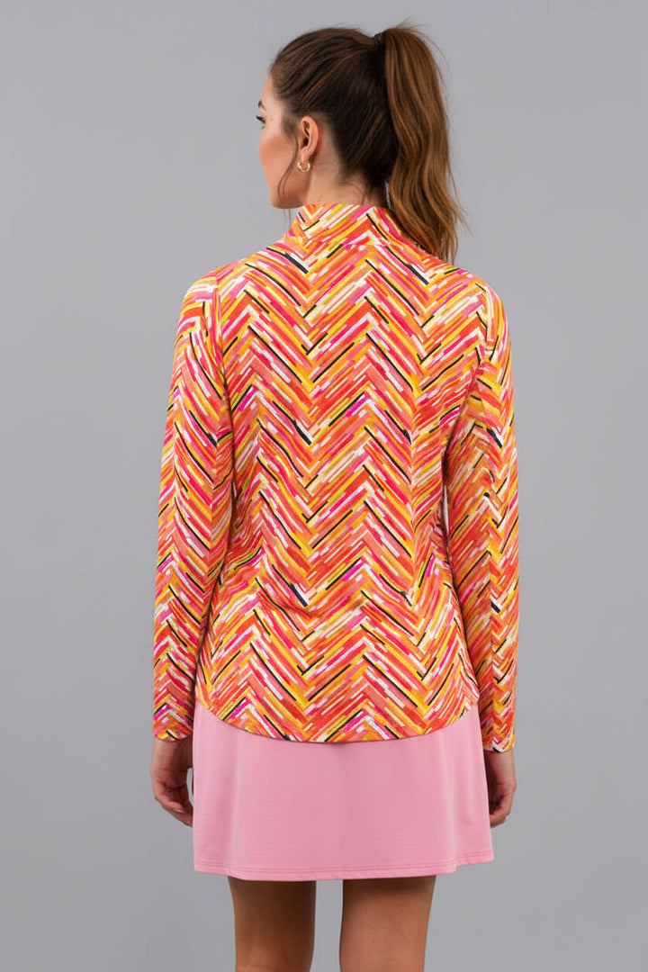 IBKUL Womens Madeline Long Sleeve Zip Polo - Watermelon Splash
