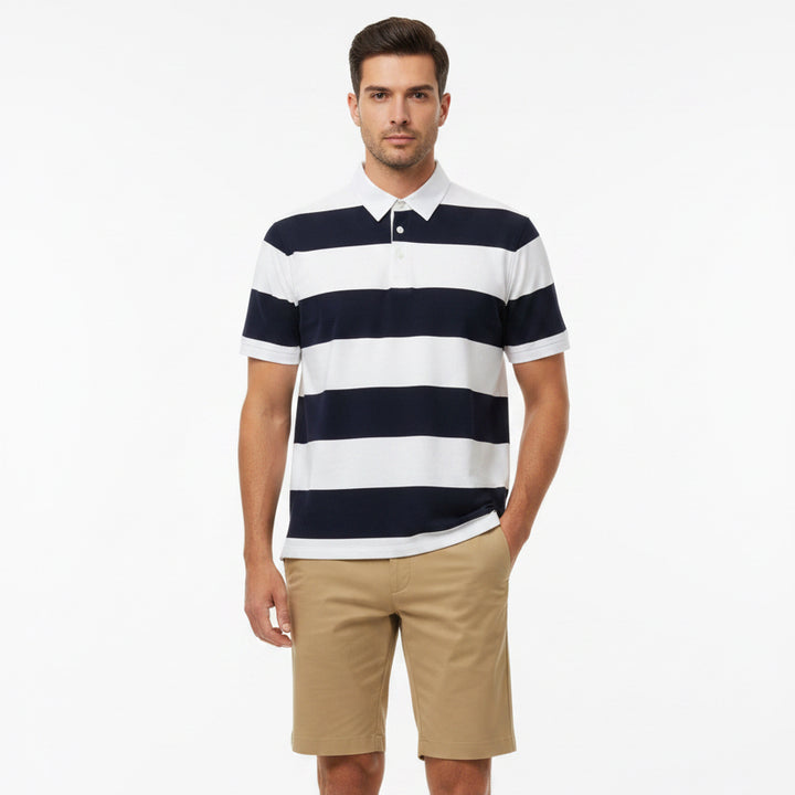 G/FORE Men's Polo Yarn Dye French Terry Rugby Twilight/Snow Size M