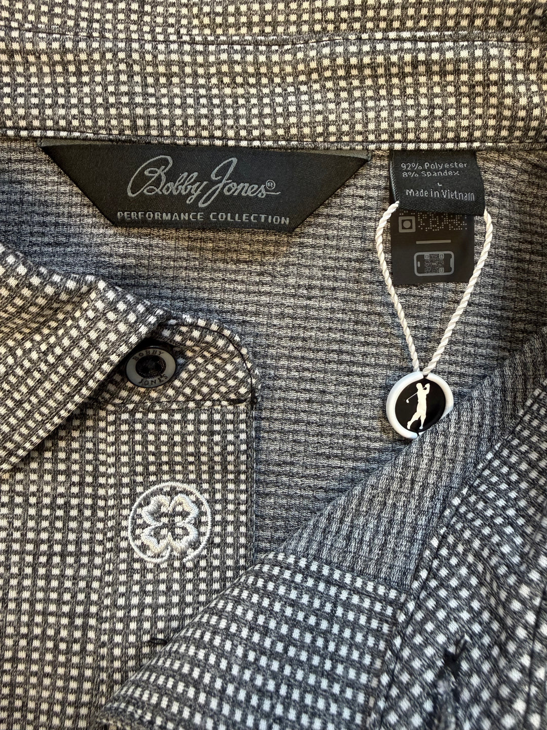 Bobby Jones Performance Gingham Jacquard Polo - Black - Large
