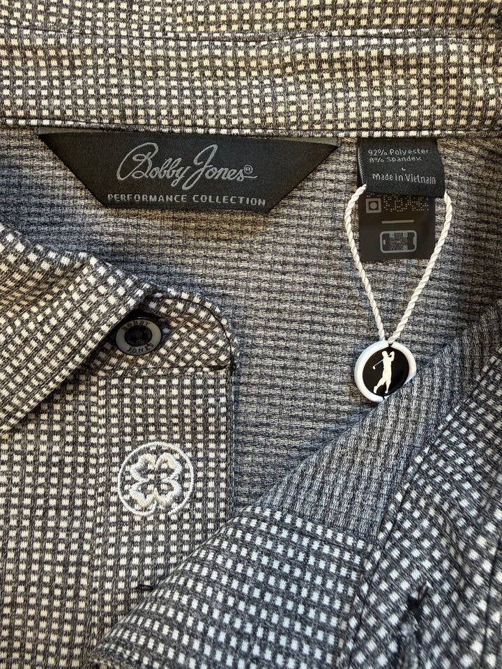 Bobby Jones Performance Gingham Jacquard Polo - Black - Large