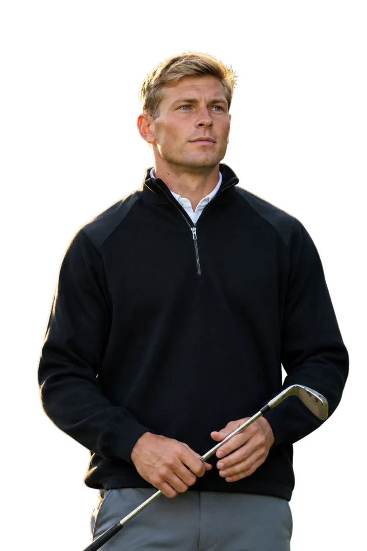 Dunning Mens Long Sleeve Player Wind Sweater Zip Mock - Black