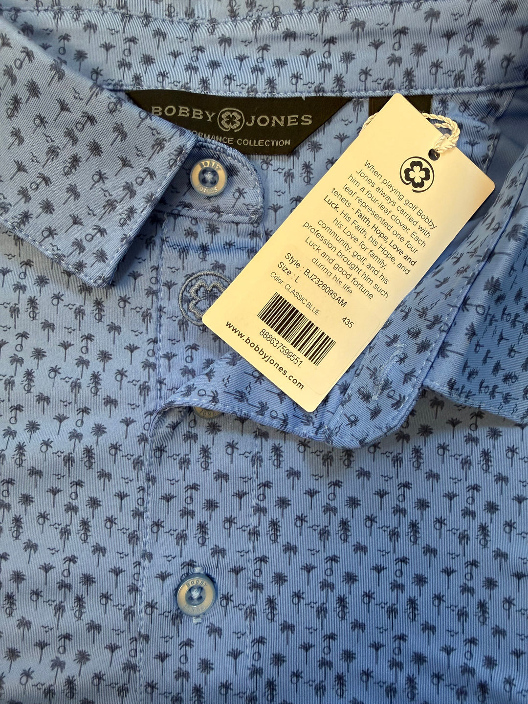 Bobby Jones Performance Palm Tree Print Jersey Polo - Classic Blue - Large
