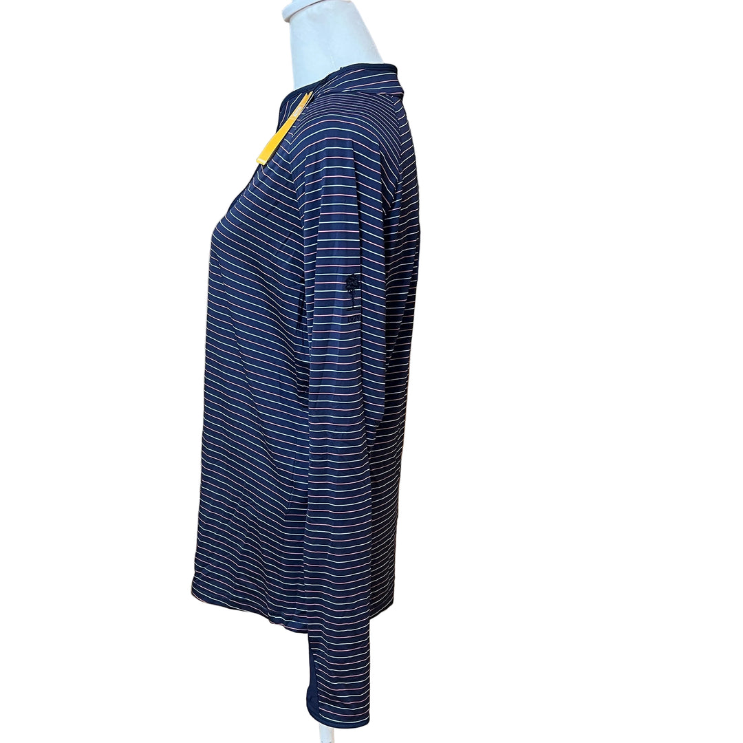 FootJoy Sun Protection 1/4 Zip Long Sleeve (w/logo) - Navy Stripe - Large - Skorzie