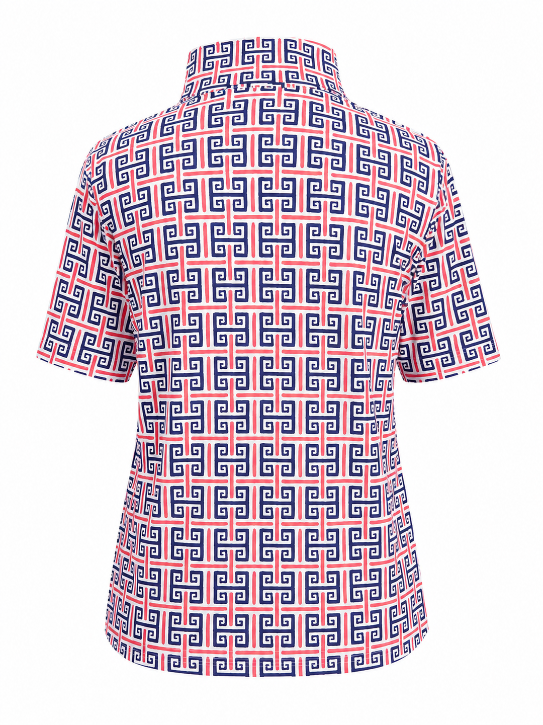 IBKUL Geo Key Short Sleeve Zip Mock - Navy/Red