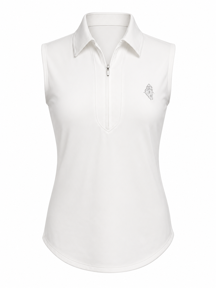 Jofit Sleeveless Zip Performance Polo (w/ logo) - White