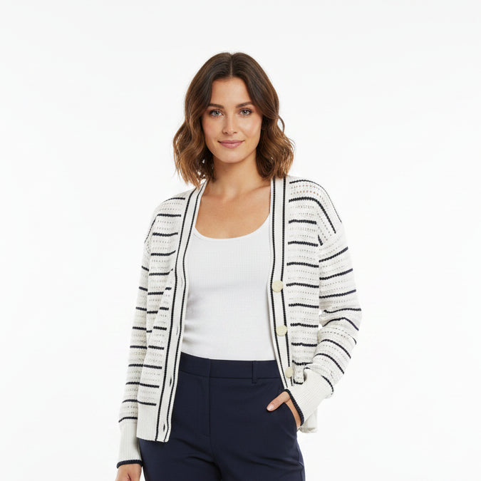 Varley Antonia Relaxed Cardigan - White/Blue Nights - X-Small - Skorzie