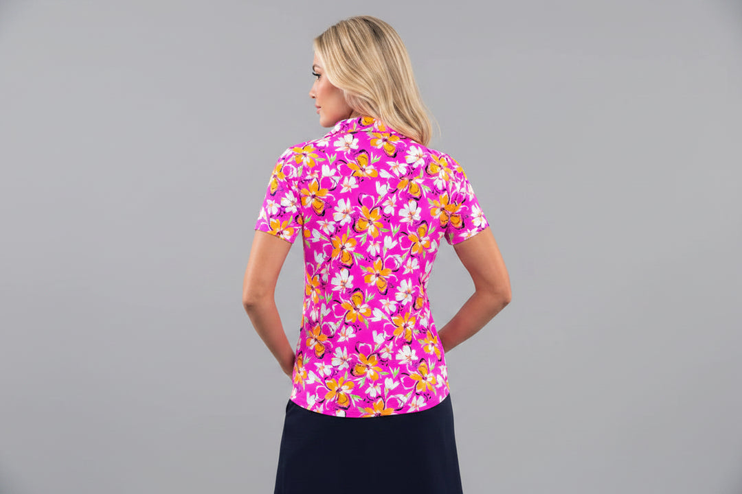IBKUL Womens Demi Short Sleeve Polo - Hot Pink/Orange Peel