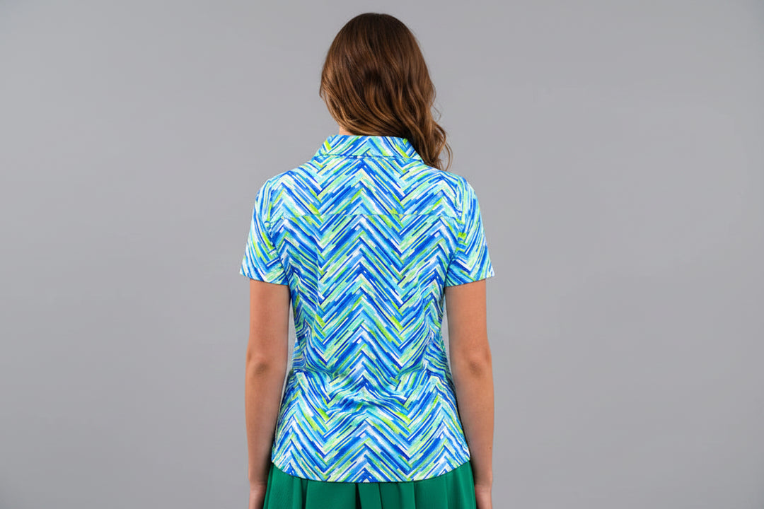 IBKUL Womens Gigi Short Sleeve Polo - Peri/White/Grass Green
