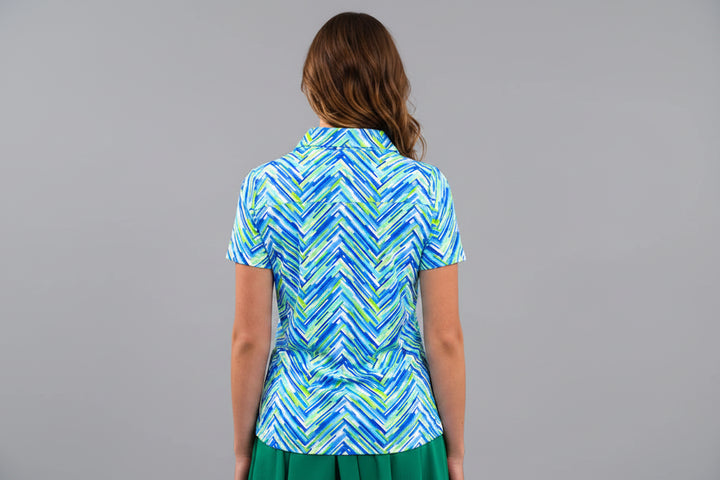 IBKUL Womens Gigi Short Sleeve Polo - Peri/White/Grass Green