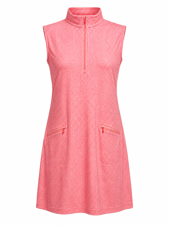 IBKUL Mini Check Sleeveless Zip Dress - Red/White
