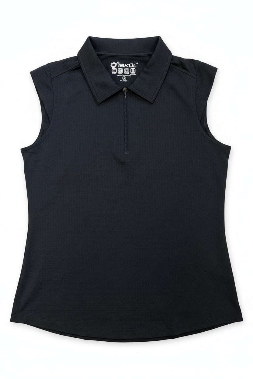 IBKUL Women's Sleeveless Zip Polo - Black