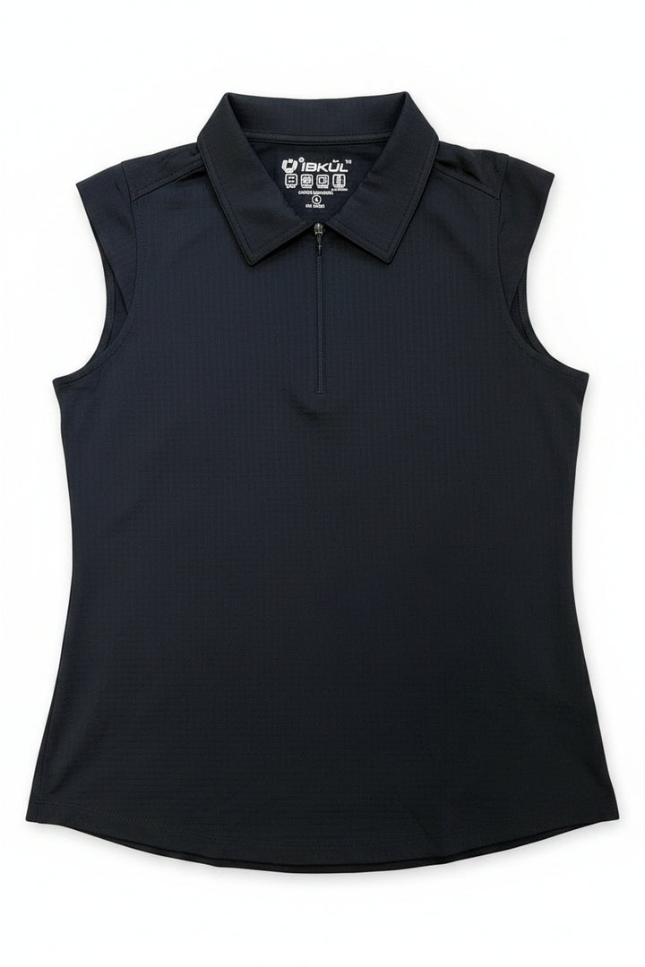 IBKUL Women's Sleeveless Zip Polo - Black