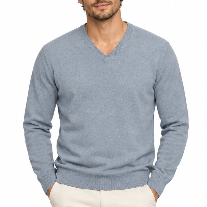 Collars & Co Men's Golf Sweater Luxury Touch V-Neck Blue Size L