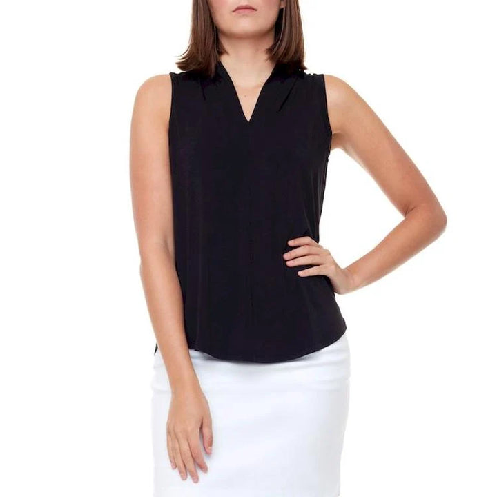 Swing Control Bamboo V-neck Sleeveless Top - Black