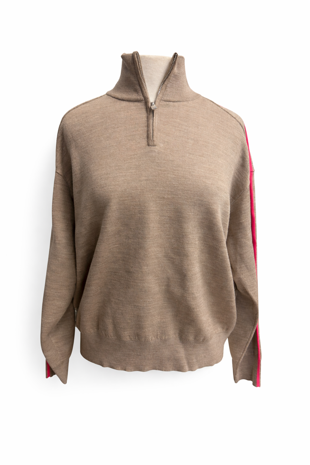 G/FORE Women's Wool Contrast Stripe Quarter Zip Golf Sweater - Dune - Small - Skorzie