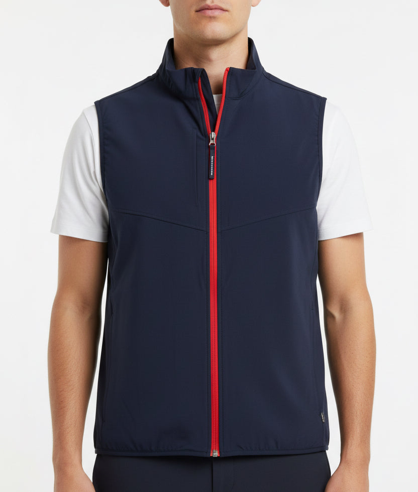 Straight Down Men's Golf Vest Zephyr Hybrid New Indigo/Flag Red Size L