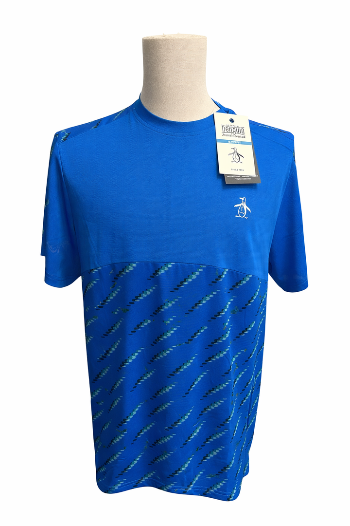 Penguin Blocked Pattern Tennis Tee - Electric Blue - Medium - Skorzie