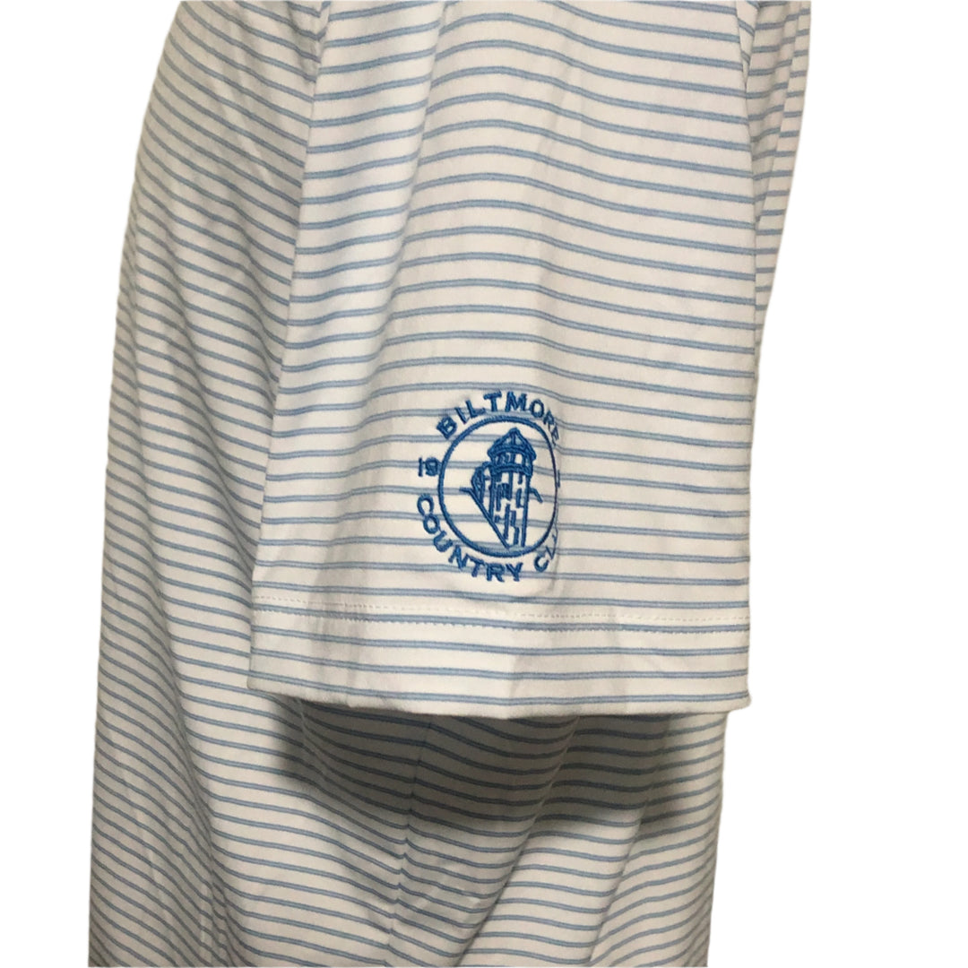 Johnnie-O Polo (w/ logo) - White/Blue Stripe - Medium - Skorzie
