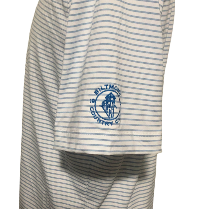 Johnnie-O Polo (w/ logo) - White/Blue Stripe - Medium - Skorzie