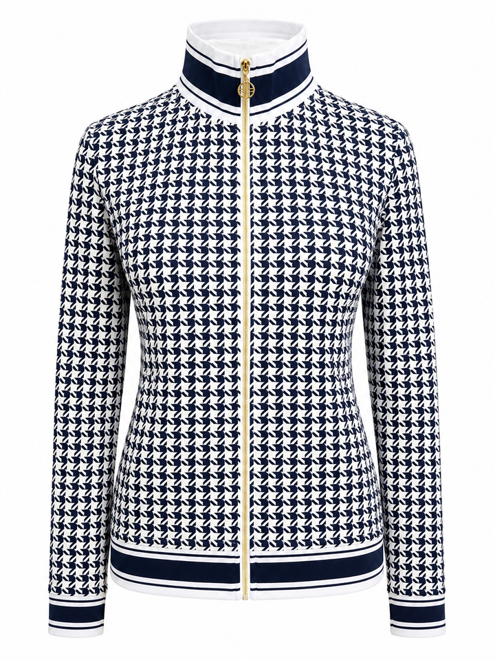 G-Lifestyle Women's Golf Stretch Performance Zip Jacket - Navy Houndstooth - Small