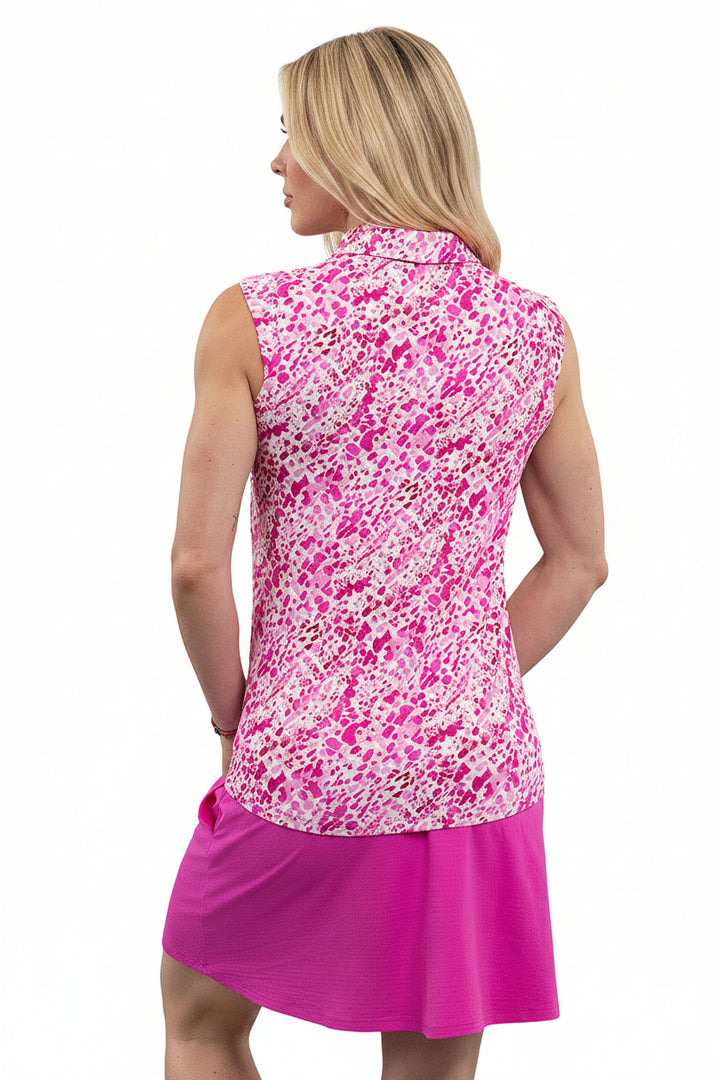 IBKUL Womens Eve Sleeveless Zip Polo - Yesenia Hot Pink