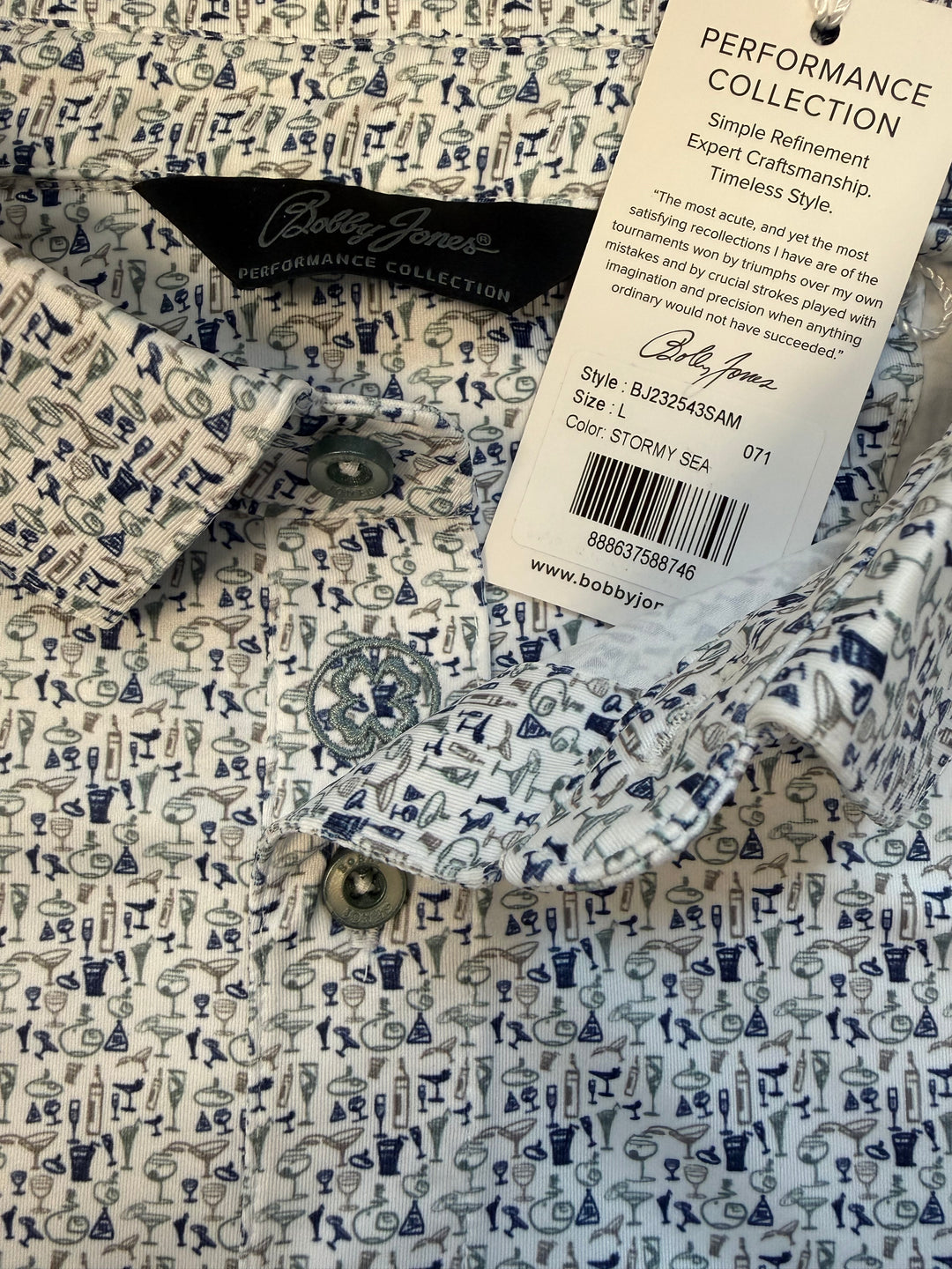 Bobby Jones Performance Par-tini Print Jersey Polo - Stormy Sea - Large