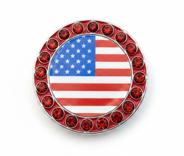 Best Of Golf America Crystal Rim Ball Marker - American Flag - Red, White, or Blue Rim