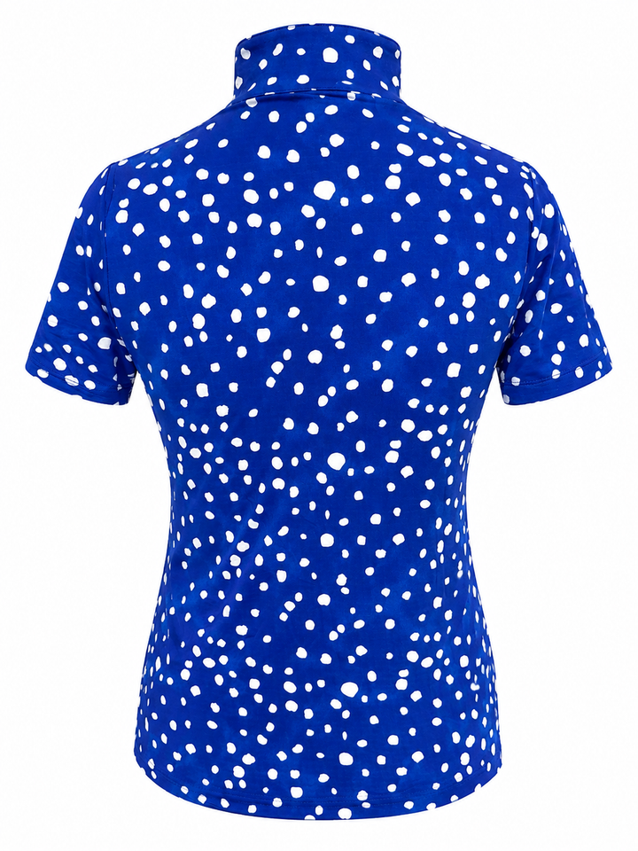 IBKUL Evelyn Short Sleeve Zip Mock - Blue/White