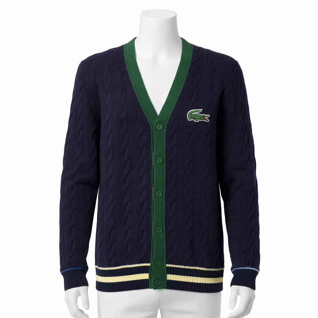 Lacoste V-Neck Cable Knit Cardigan - Navy - Skorzie