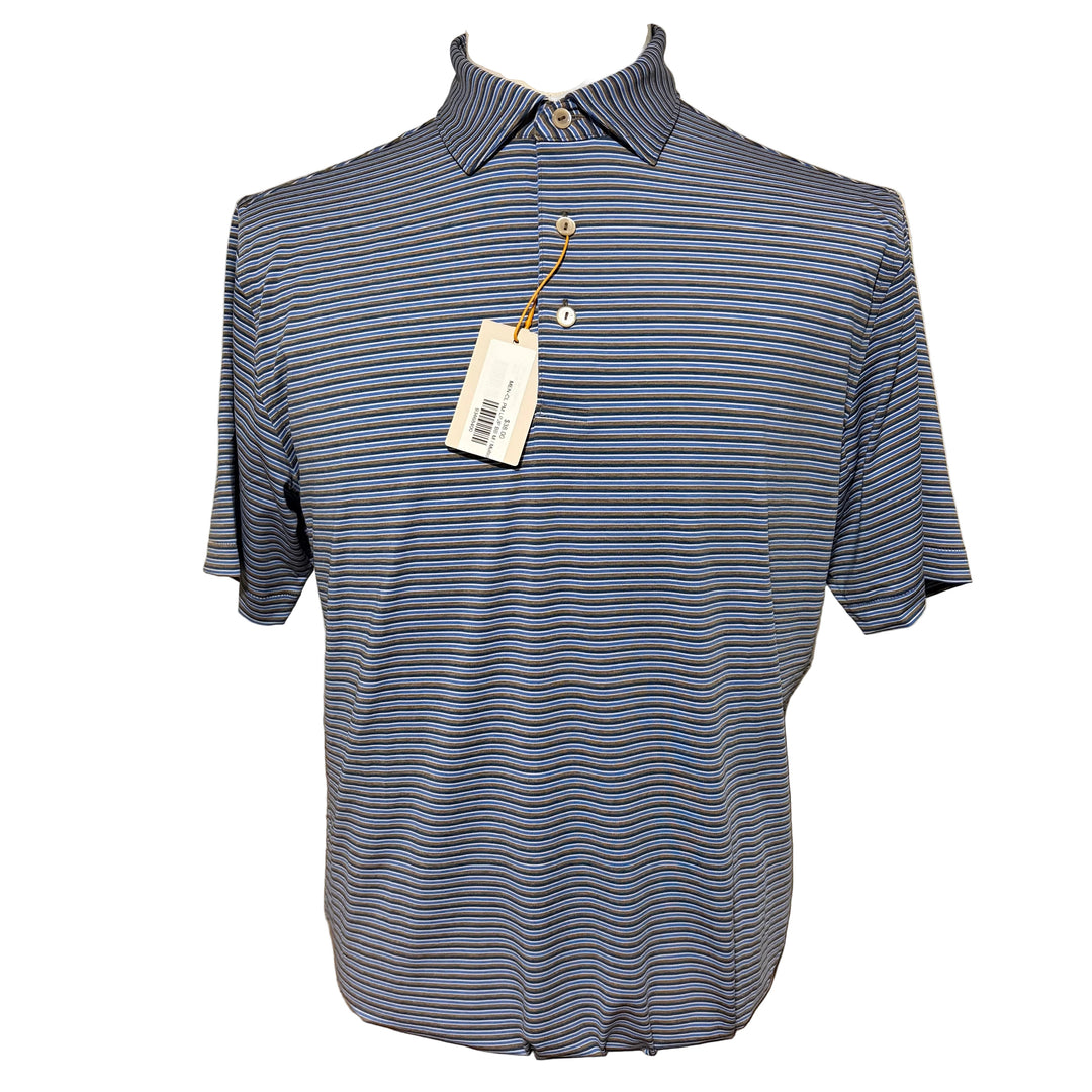 Peter Millar Lenway Performance Jersey Polo (w/logo) - Blue/Brown - Medium - Skorzie