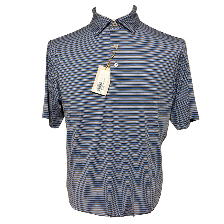 Peter Millar Lenway Performance Jersey Polo (w/logo) - Blue/Brown - Medium - Skorzie
