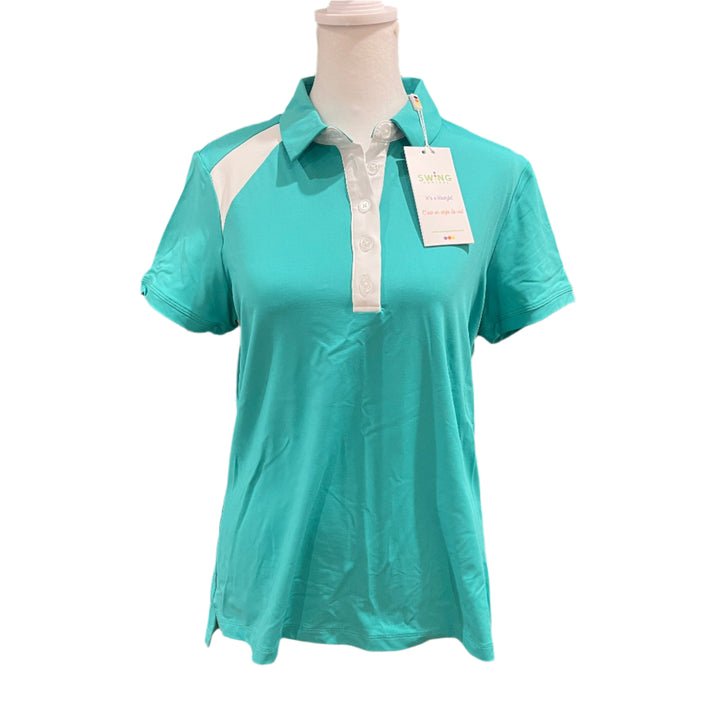 Swing Control Button Up Velocity Polo - Turquoise - Small - Skorzie