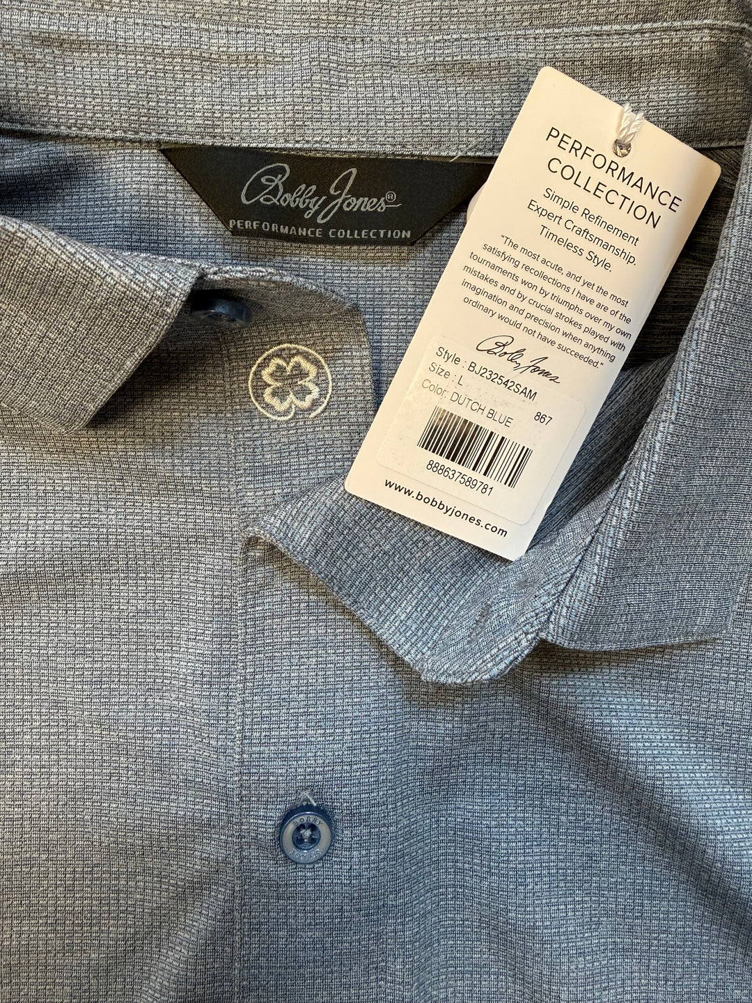 Bobby Jones Performance Grid Jacquard Jersey Polo - Dutch Blue - Large