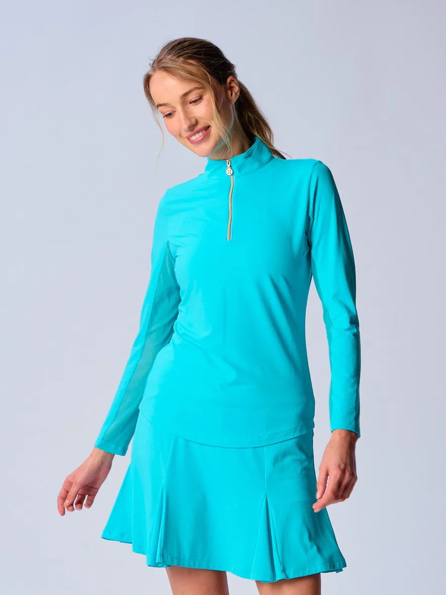 G-Lifestyle Quarter Zip Sun Protection Top - Caribbean Turquoise - Skorzie