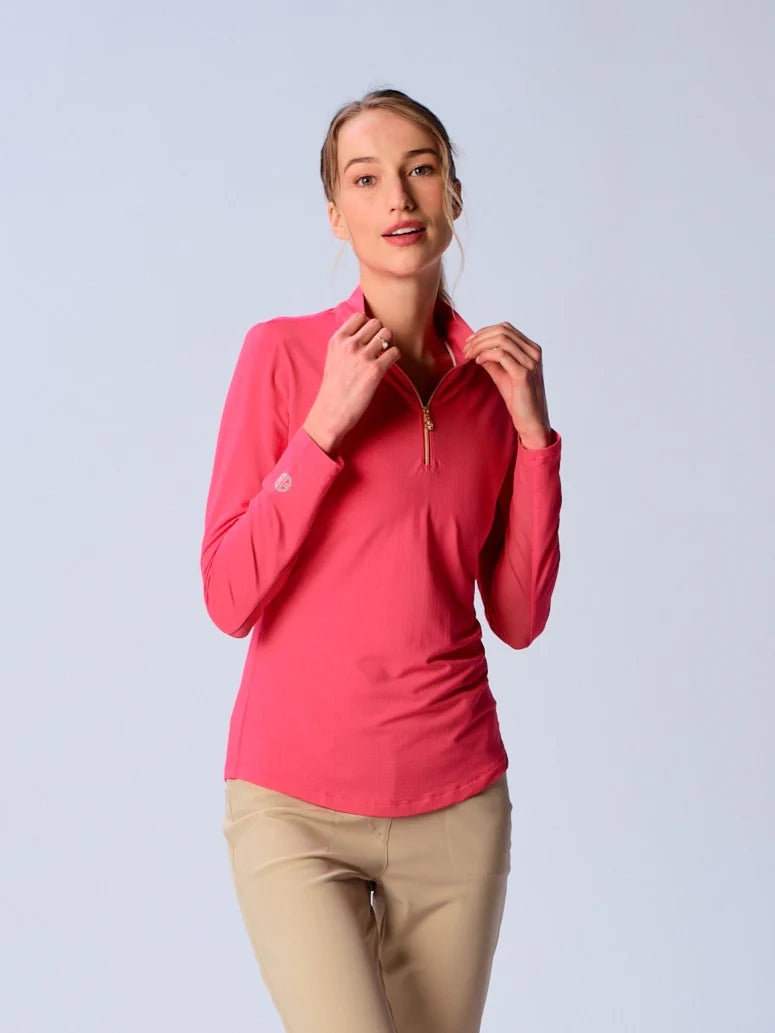 G-Lifestyle Quarter Zip Sun Protection Top - Coral - Skorzie