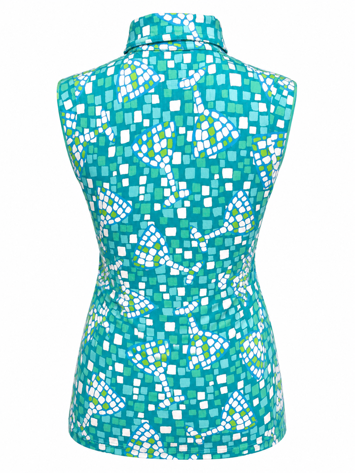 IBKUL Mosaic Sleeveless Zip Polo - Wine Glasses