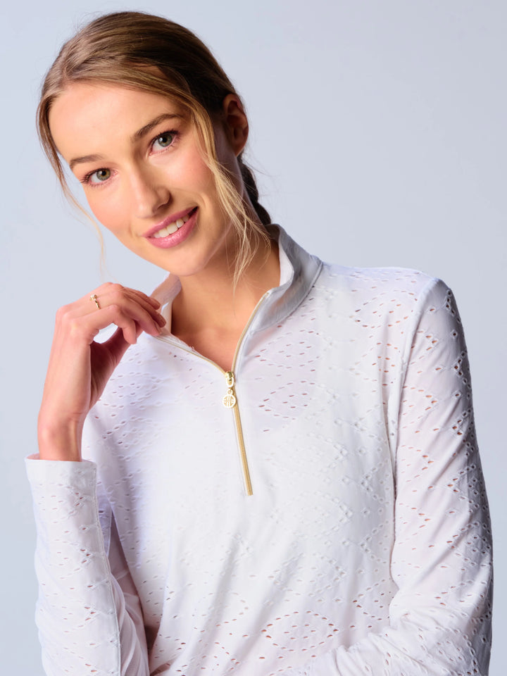 G-Lifestyle Quarter Zip Sun Protection Top - White Eyelet - Skorzie