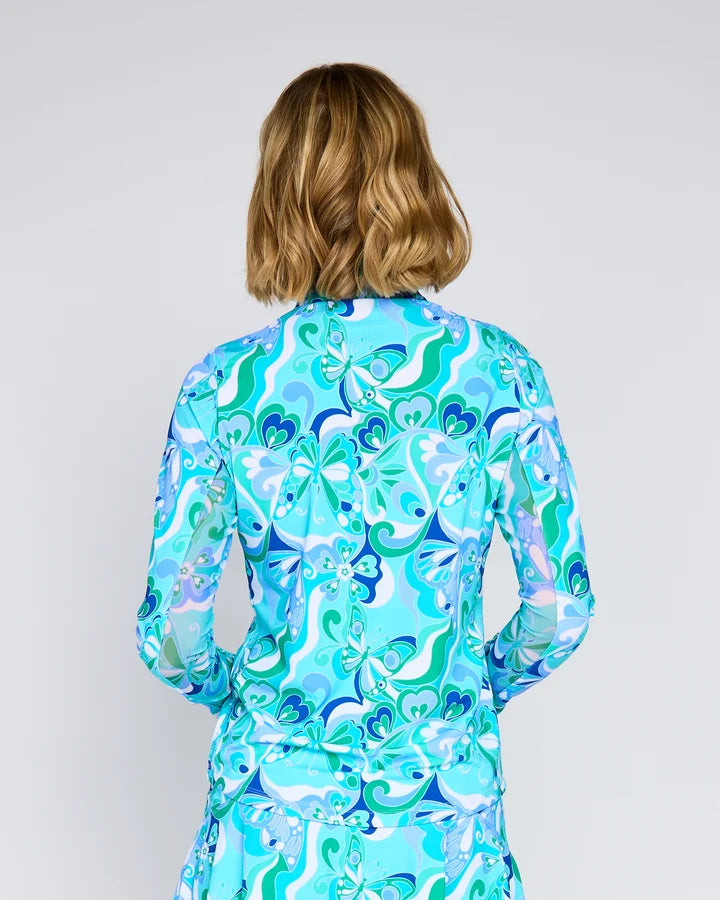 G-Lifestyle Womens Long Sleeve Zip Mock - Blue Papillon - Skorzie