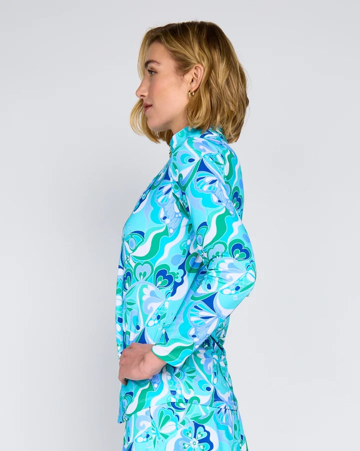 G-Lifestyle Womens Long Sleeve Zip Mock - Blue Papillon - Skorzie