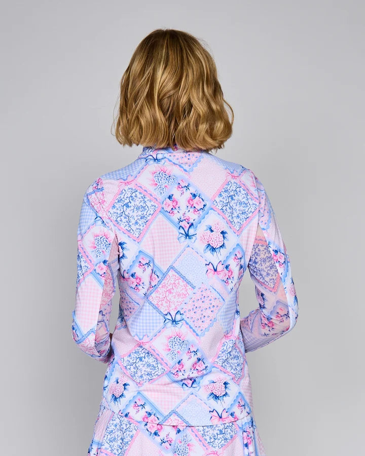 G-Lifestyle Womens Long Sleeve Zip Mock - Pink Boho Chic - Skorzie