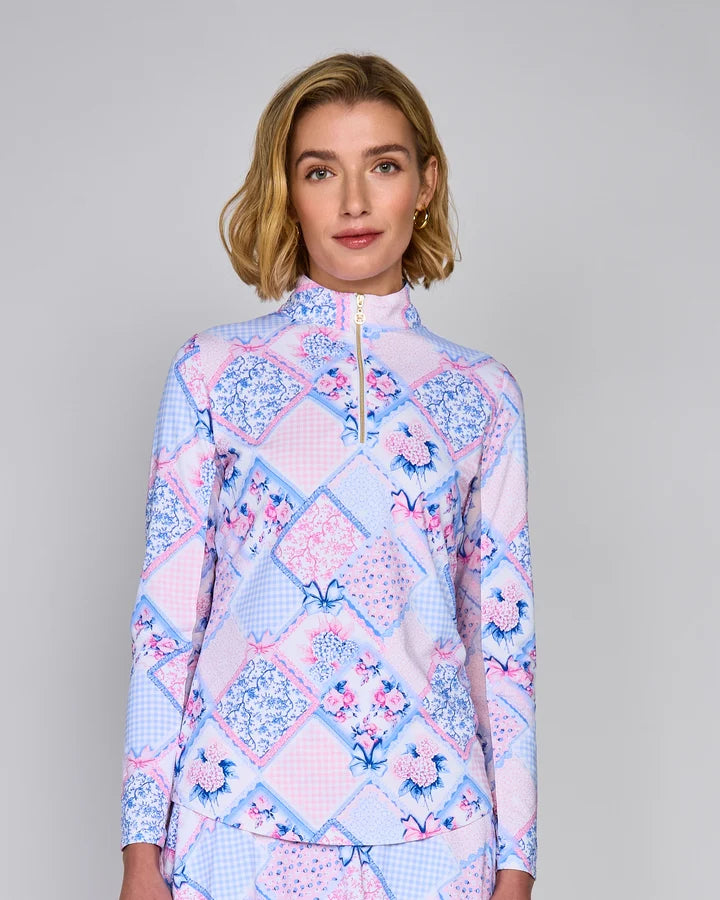 G-Lifestyle Womens Long Sleeve Zip Mock - Pink Boho Chic - Skorzie