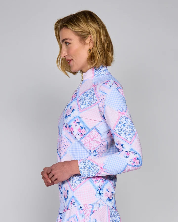 G-Lifestyle Womens Long Sleeve Zip Mock - Pink Boho Chic - Skorzie