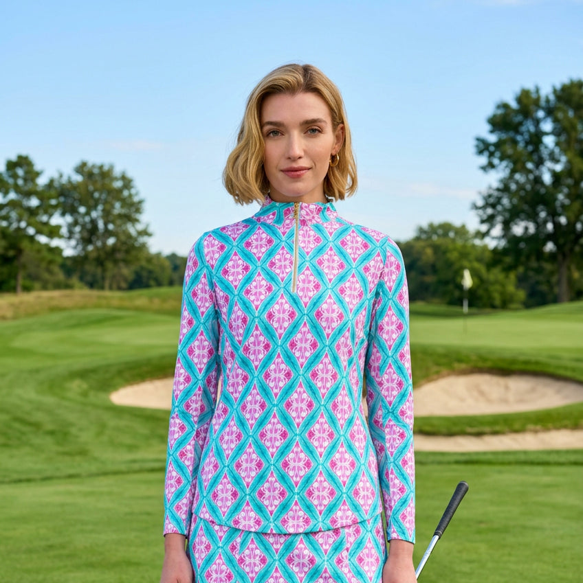 G-Lifestyle Womens Long Sleeve Zip Mock - Mandala Multi (Copy) - Skorzie