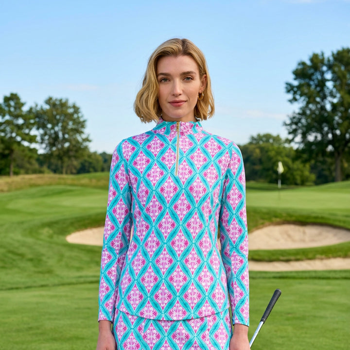 G-Lifestyle Womens Long Sleeve Zip Mock - Mandala Multi (Copy) - Skorzie