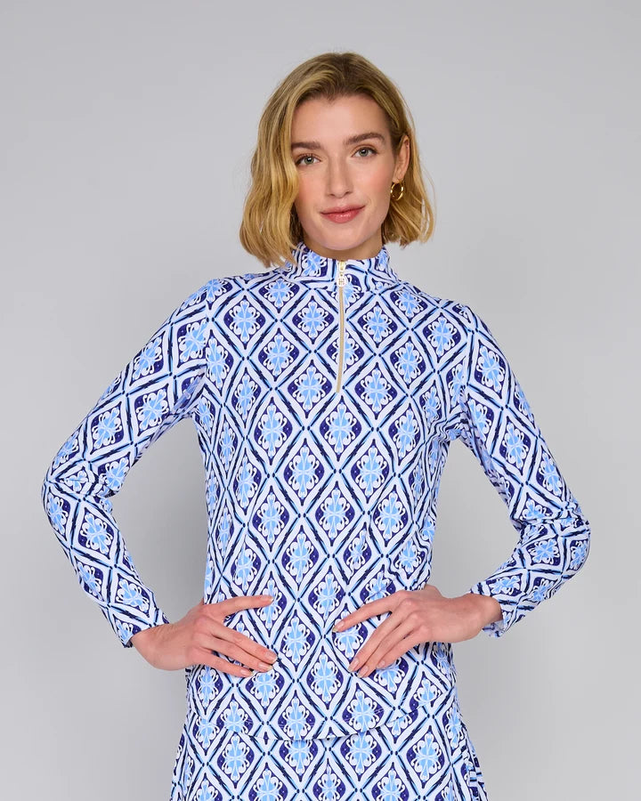 G-Lifestyle Womens Long Sleeve Zip Mock - Blue Arbor - Skorzie