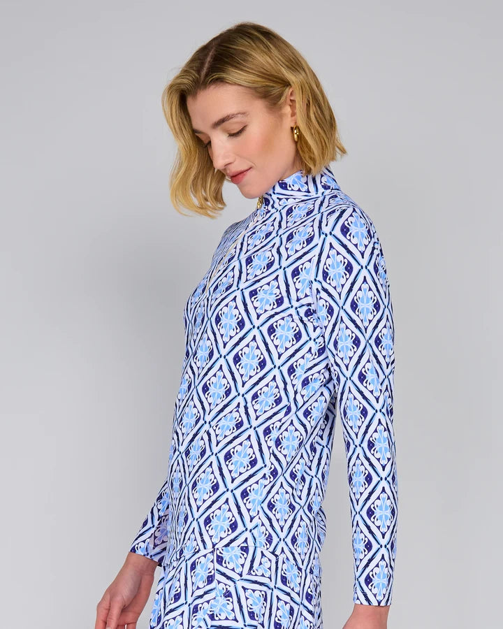 G-Lifestyle Womens Long Sleeve Zip Mock - Blue Arbor - Skorzie