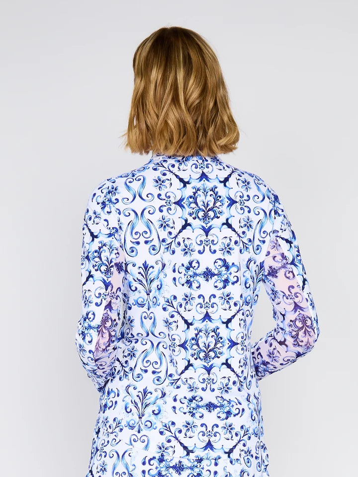 G-Lifestyle Womens Long Sleeve Zip Mock - Blue Crest - Skorzie