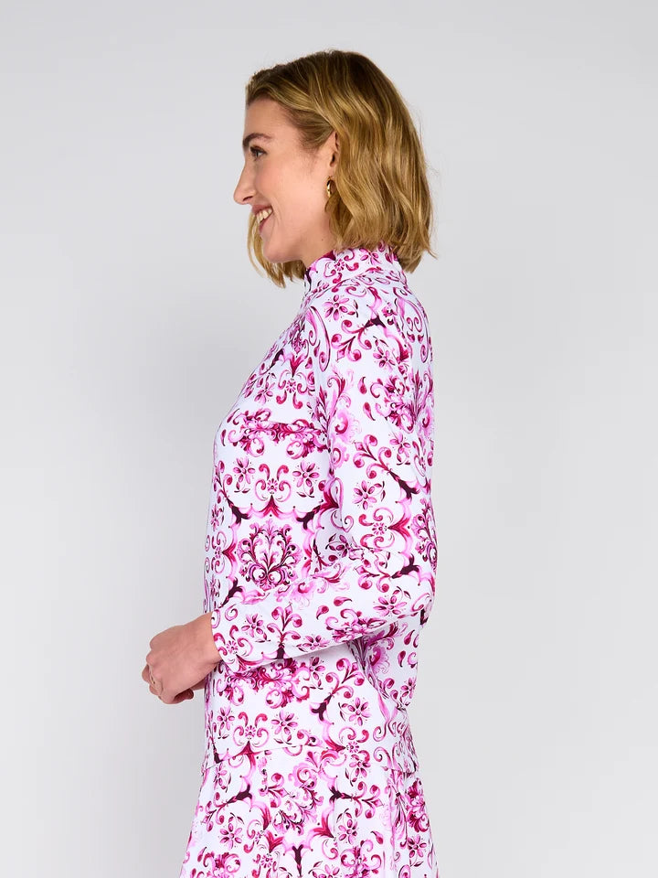 G-Lifestyle Womens Long Sleeve Zip Mock - Pink Crest - Skorzie
