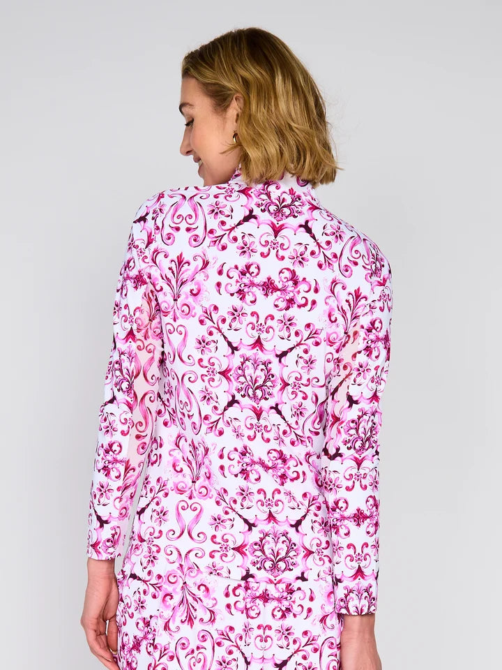 G-Lifestyle Womens Long Sleeve Zip Mock - Pink Crest - Skorzie